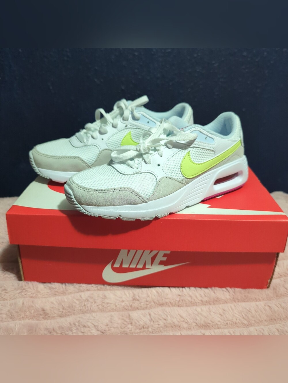 Nike Air Max SC Women Size 7 White Lime Green Pink FQ8886-100 Sneakers